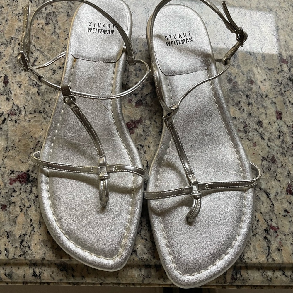 Stuart Weitzman silver strappy sandals 9 Med